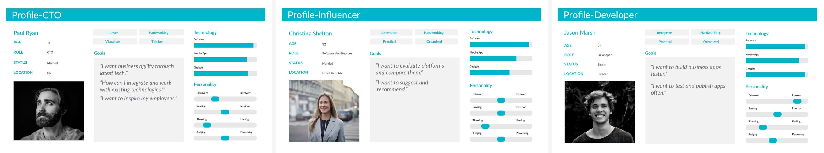 Persona profiles — CTO, Influencer, Developer